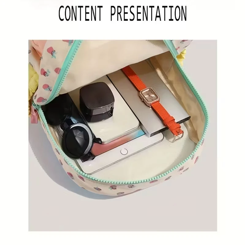 Personalisierte, modische, süße Erdbeer-Rucksacktasche aus Canvas mit besticktem Namen für Kleinkinder, personalisiertes Geschenk für Mädchen zum Schulbeginn – Detail 8