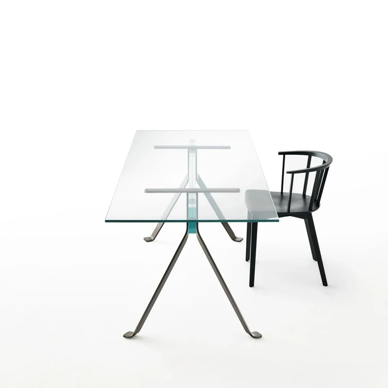Italian stainless steel simple tempered glass, villa homestay dining table, office conference table