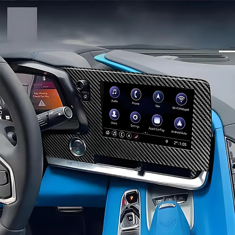 Para Corvette C8 Chevrolet fibra de carbono seca Real LHD consola Interior cubierta de marco de pantalla de navegación decoración embellecedora 2024