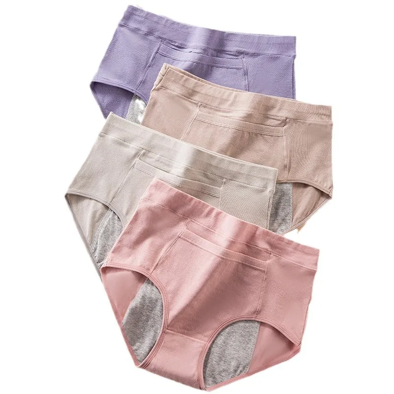 

4Pcs High Waist Plus Size Physiological Women's Underwear Cotton Women's Menstruation Leak-proof Safety Sanitary UnderPants