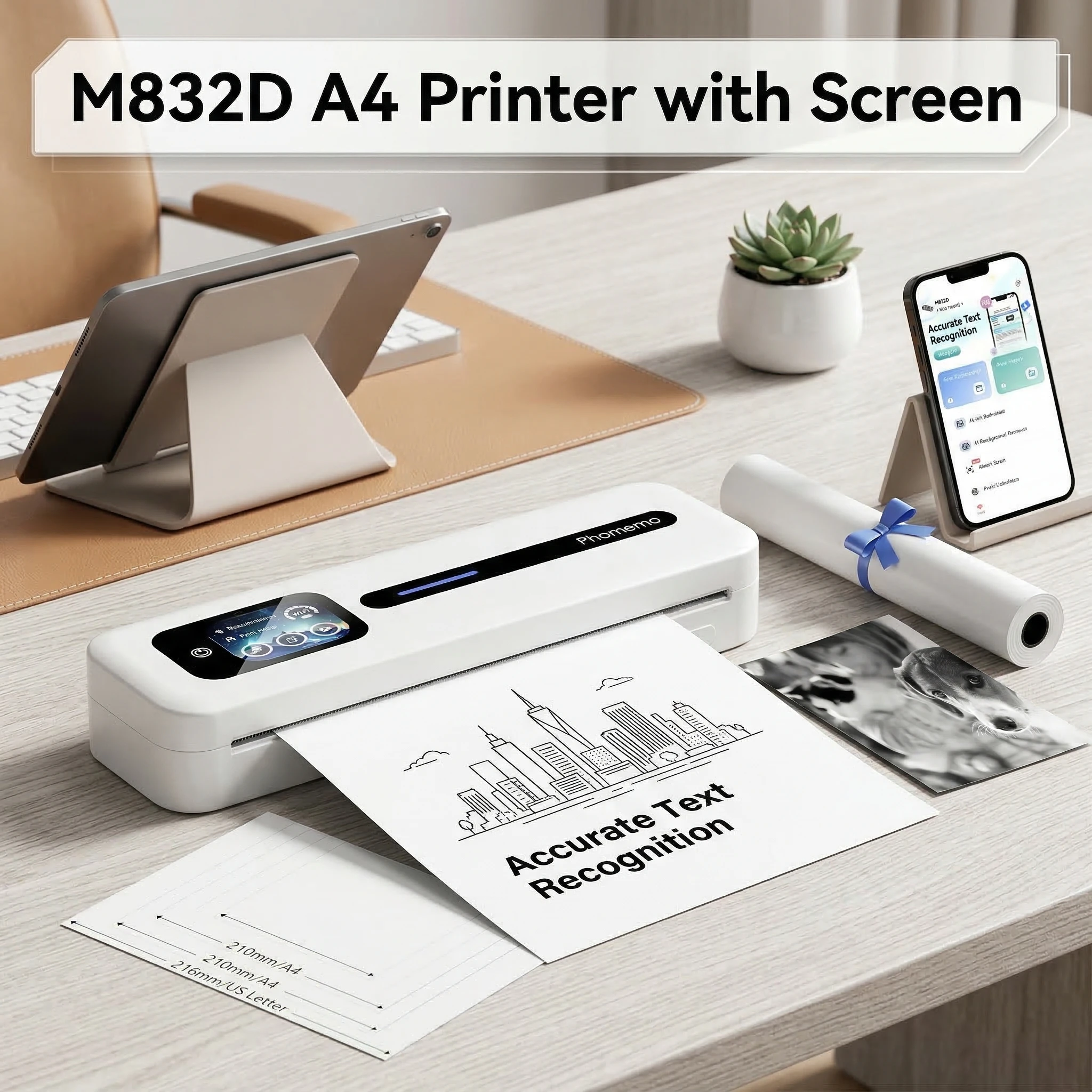 

Беспроводной портативный термопринтер Phomemo M832D для создания тату-трафаретов, поддержка различных форматов бумаги: 50/80/110 мм, Letter, A4, A5