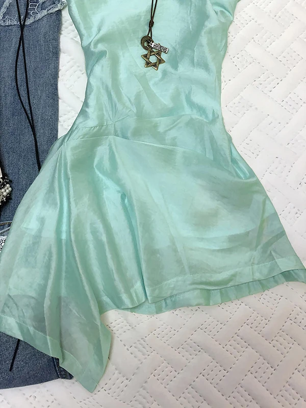 Original n Lake Blue Svel Dr Women's Summer Vintage ort Skirt Asymmetrical Waist Cinched A-Line Dr