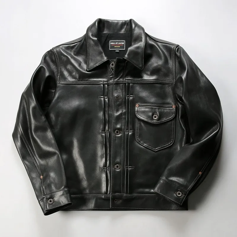 Casual leather men's lapel multi-pocket cotton