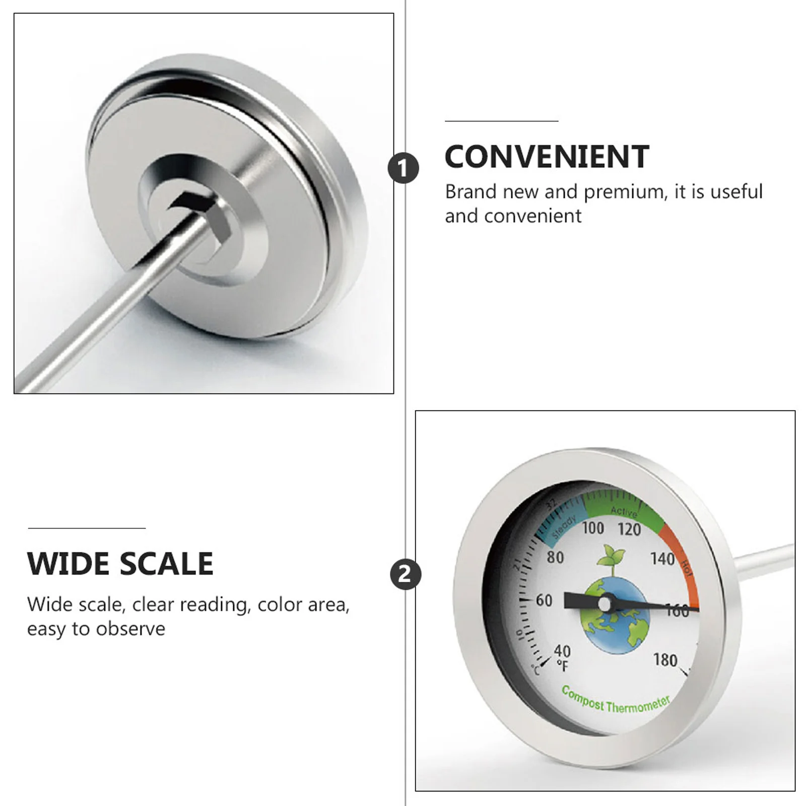 1pc Soil Temperature Meter Stainless Steel Waterproof For Garden Flowerpot Greenhouse Use Thermometer Measuring Tool Instrument