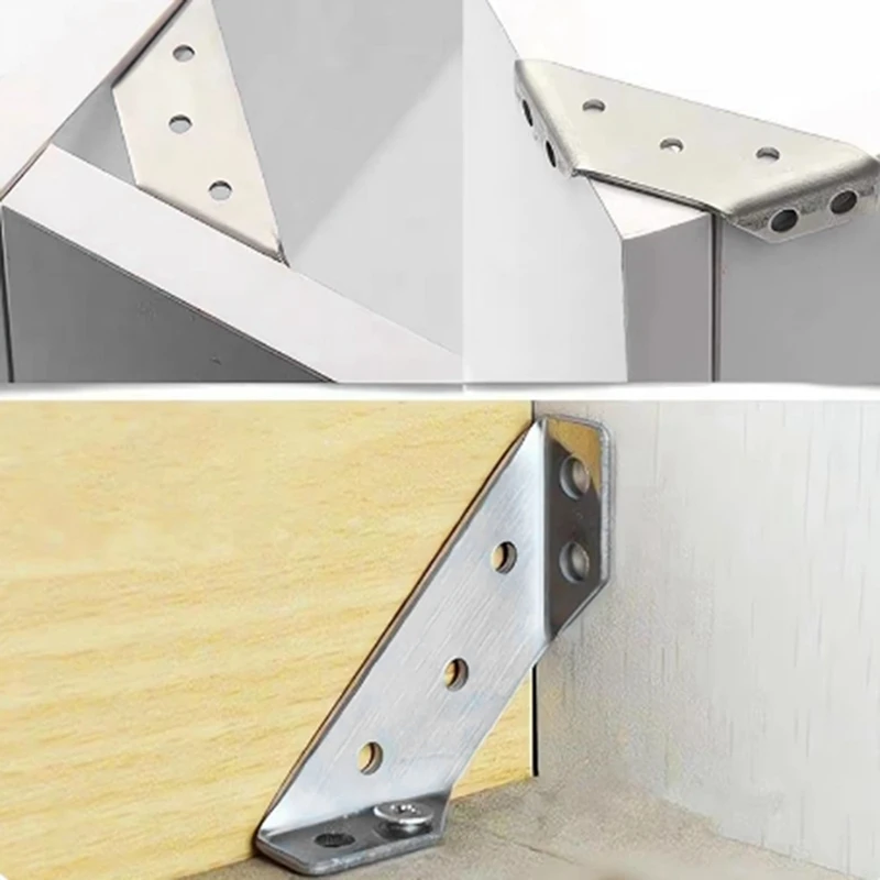 100PCS Universal Furniture Corner Connector Stainless Steel Corner Brace  With Screws Heavy Duty Angle Shelf Brackets