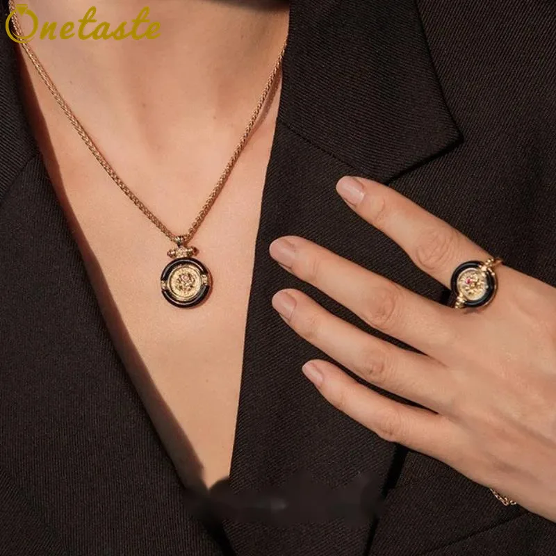 

Серебро 925 пробы, золото 18 карат, черный агат, оникс, круглая роза, комплекты ювелирных изделий, ожерелье, кольцо, серьги, броши для женщин, роскошный подарок любви