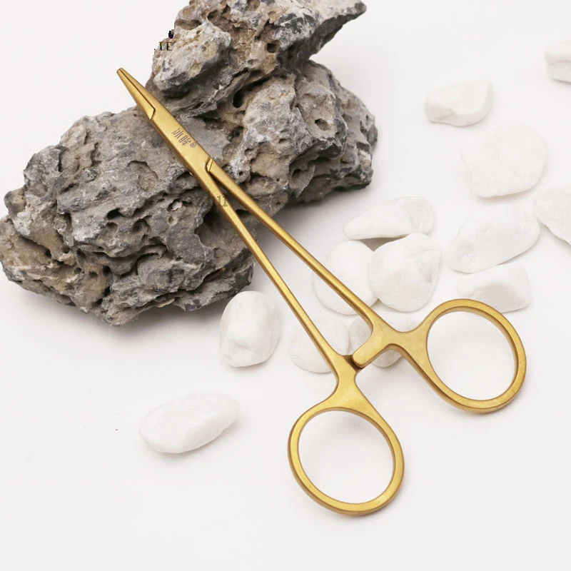 คีมจับเข็มสูญญากาศเคลือบทอง 12.5 ซม. นําเข้าเครื่องมือผ่าตัดสแตนเลส