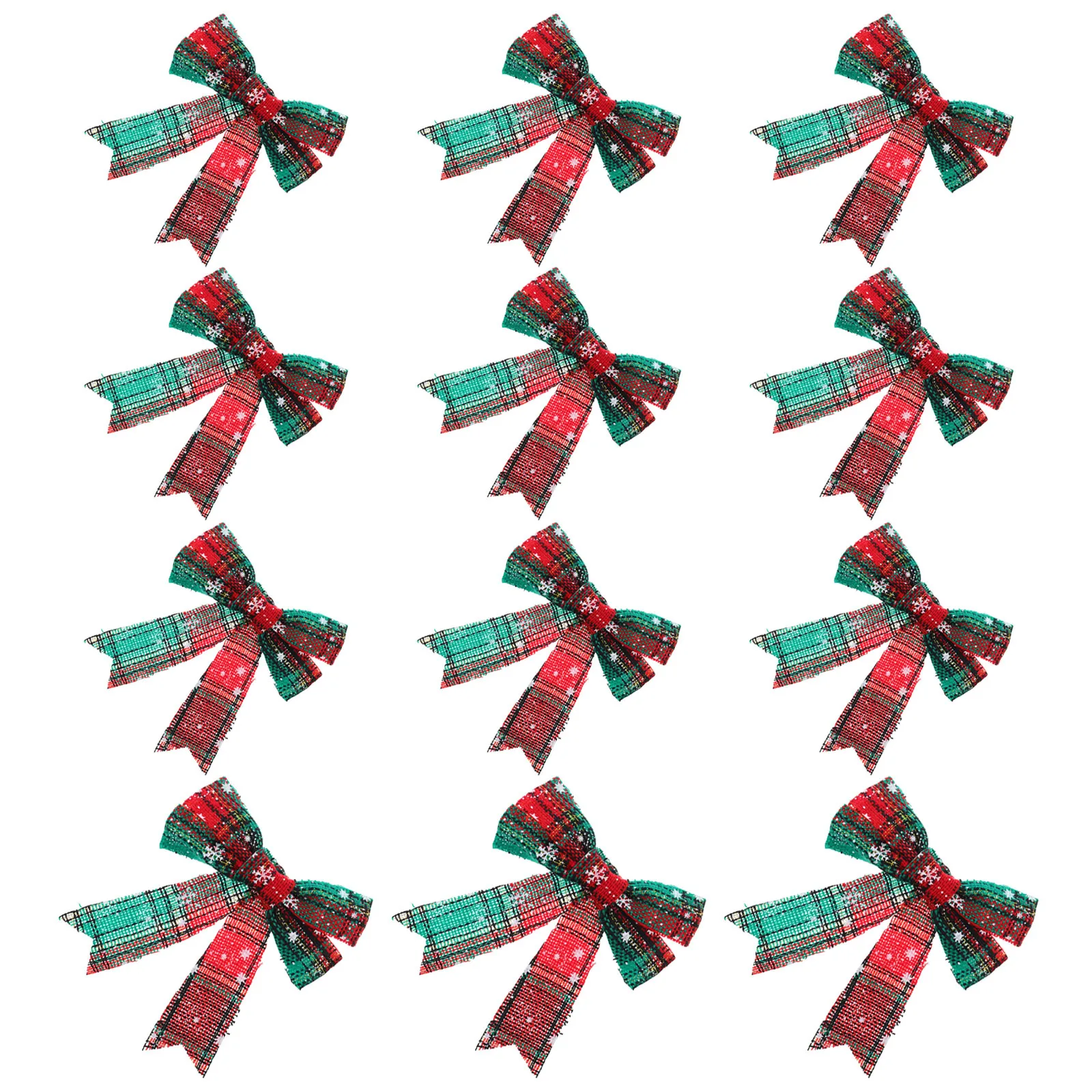 

12Pcs Christmas Bowknot Decor Snowflake Plaid Xmas Tree Ornament Holiday Party Wedding Decoration Festive Lighting Accents