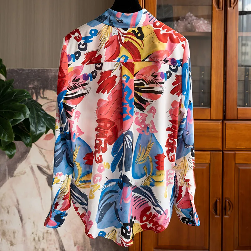 FANIECES Autumn Chiffon Red Printing Shirt for Women Blouses рубашка женская Long Sleeve Korean Button Casual Tops Streetwear