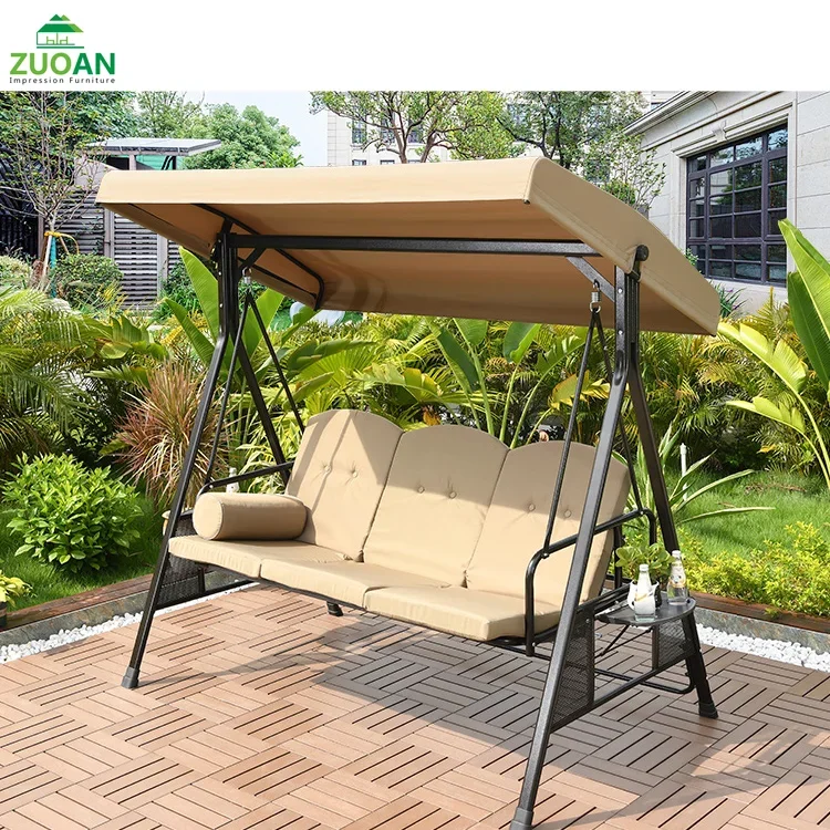 Kids Or Adult Outdoor Courtyard Iron Frame New Design Hot Selling Can Lie Down Three Two Person Patio Swings