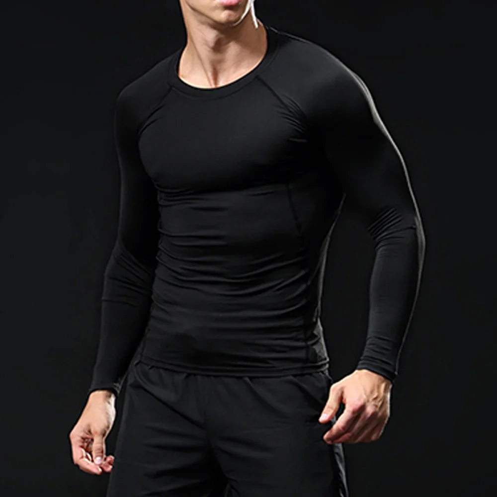 Men's Compression Shirt Men Rashgard Fitness Long Sleeve Running Shirt Man Gym Under T Shirt Football Jersey Sportswear Tights