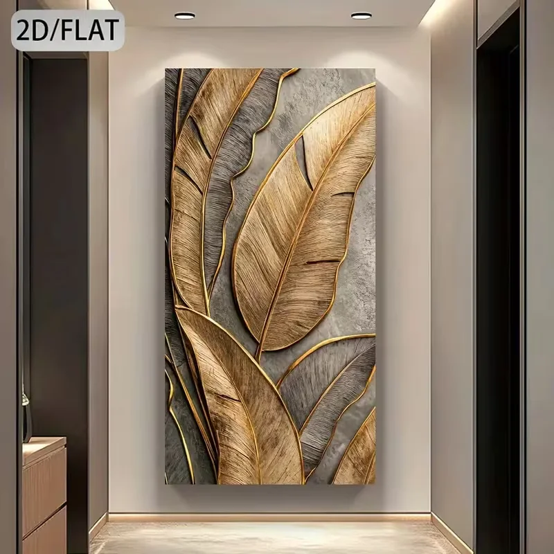 1pc (No frame),Large Canvas Wall Art Decor, Modern Canvas Wall Art - Elegant Leaf Design in Earthy Golden Tones, Spray-Painted C