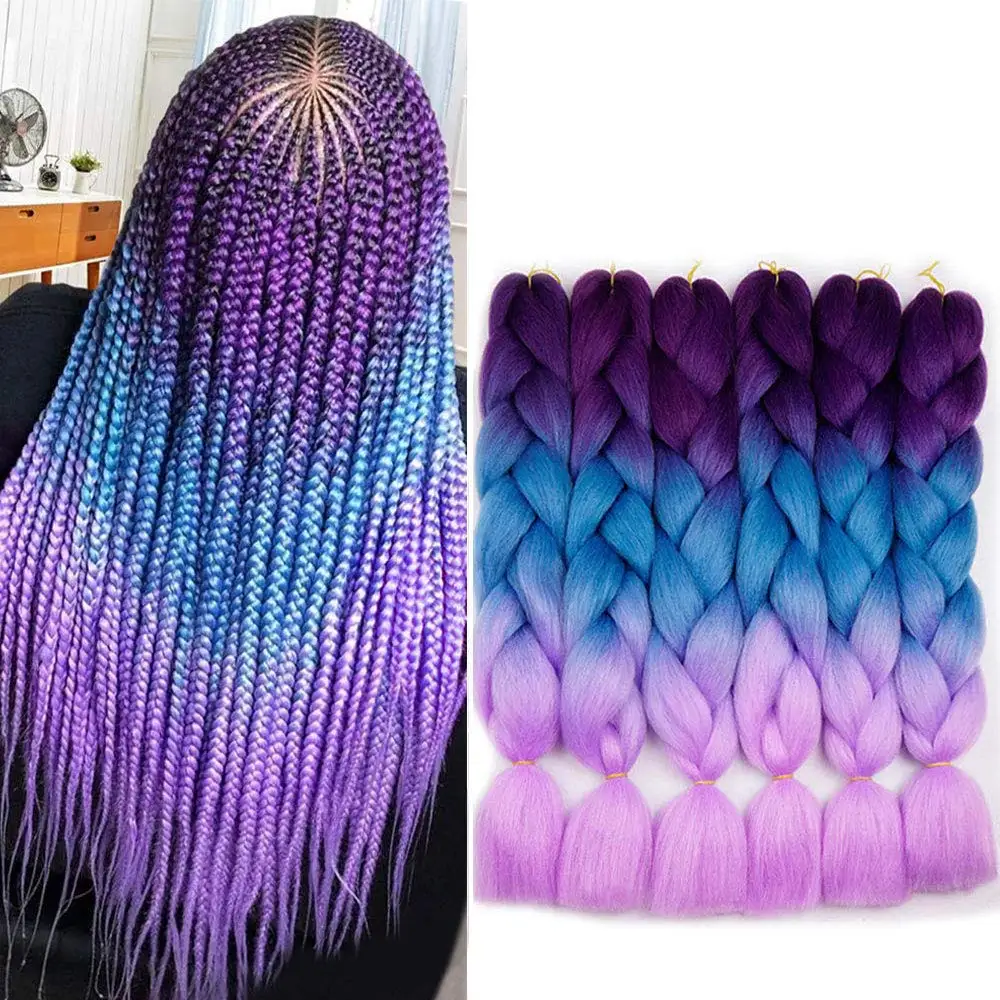 6 pz 24 "intrecciare i capelli sintetici rosa trecce Jumbo acconciature viola blu biondo Ombre estensioni dei capelli per le donne 100 g/pacco