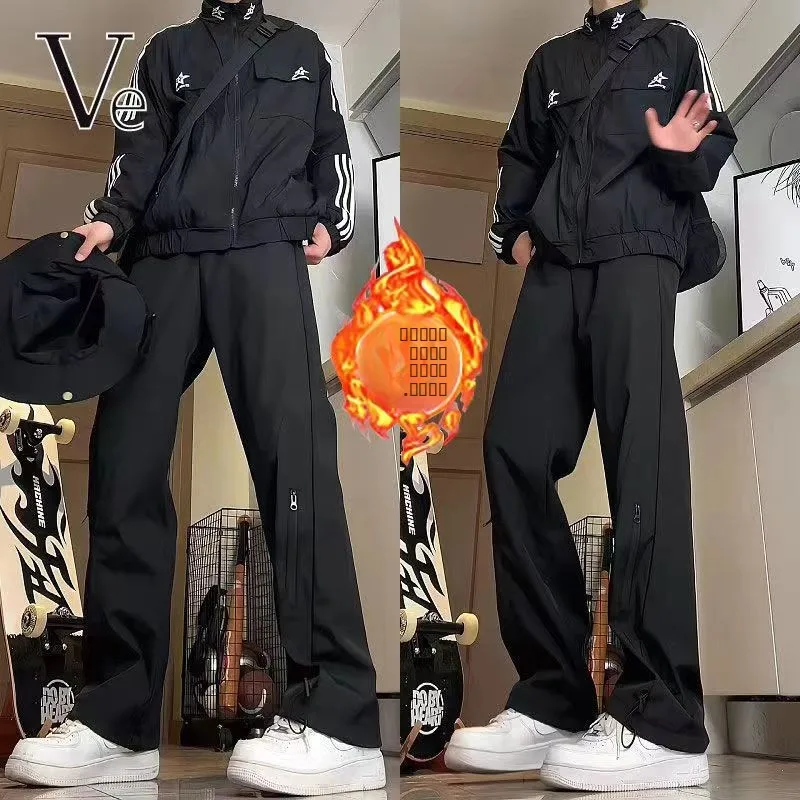 

Outdoor Waterproof Men's Casual Trousers Autumn Winter Fce Lined Loose Straight Leg Casual Pants for Climbing And Hiking