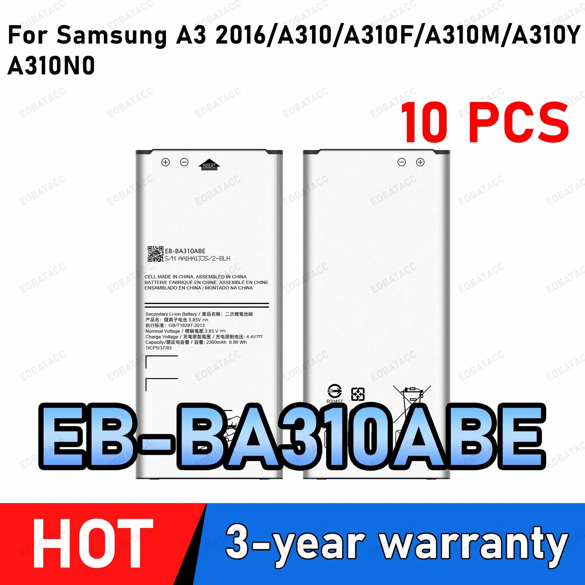 10Pcs EB-BA310ABE 2300mAh Battery For Samsung GALAXY A3 2016 Edition A310 A5310A A310F SM-A310F A310M A310Y