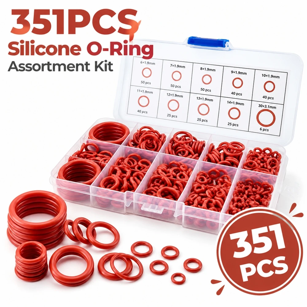 Heat Resistant Silicone O Ring Set 351pcs Oil Proof Wear Resistant Seals for Auto Repair Pipe Systems