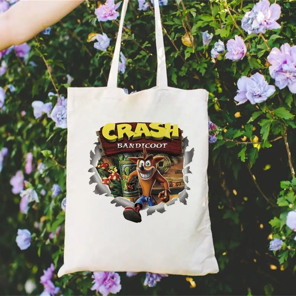 Crash Bandicoot Canvas Tote Bags Art Supplies Beach Sustainable Eco Friendly Shopping Bag Insulated Travel Handmade shoulder