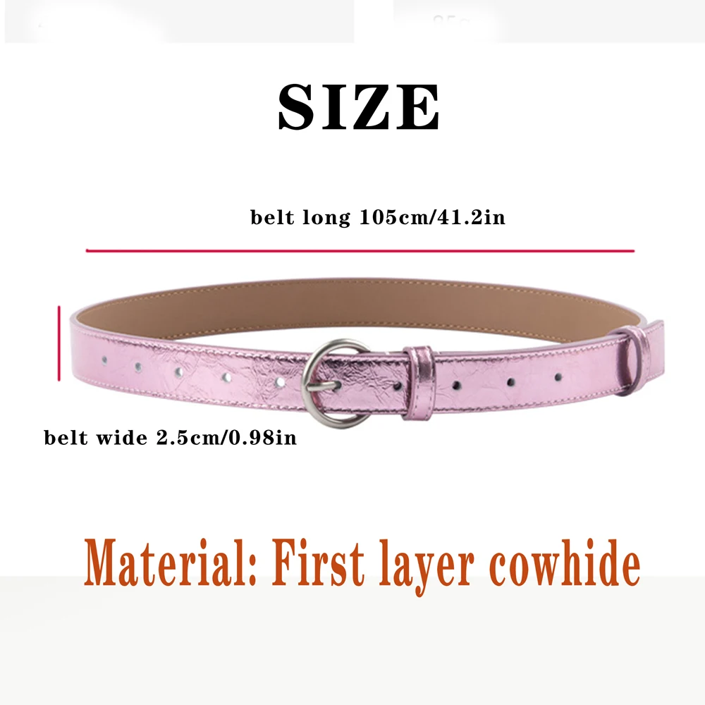 2.5cm Women‘s Belt Genuine Leather Belts Silver Gold Pin Buckle Belt Sparkling fashion Strap Retro Decoration  for Jeans