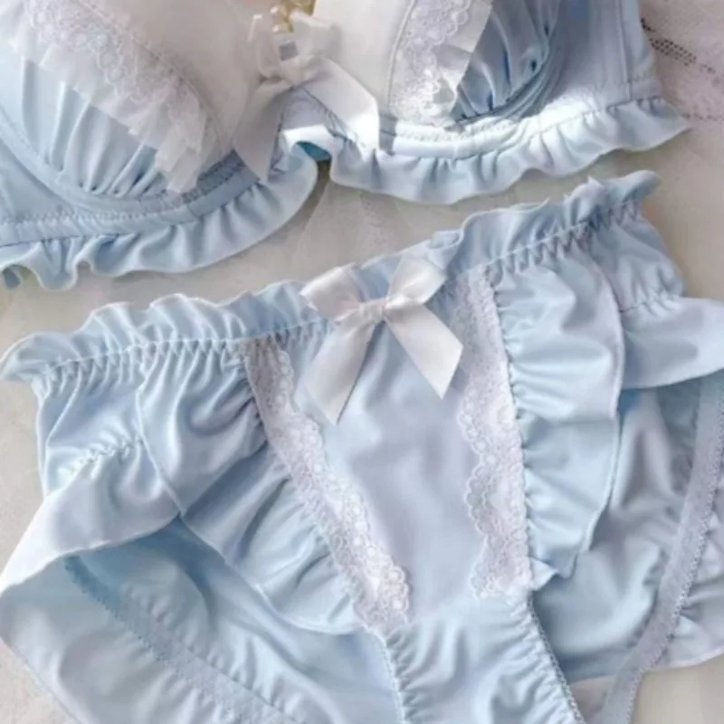 Lingerie primaverile ed estiva, set di biancheria intima per ragazze dolci e carine, stampa bordo in pizzo sottile dell'anello in acciaio, reggiseno raccolto di grandi dimensioni