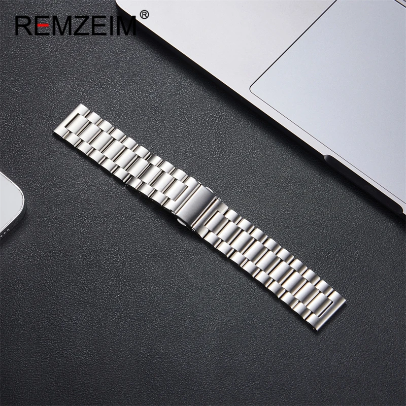 Stainless Steel Watch Band Butterfly Buckle Bracelet 20/22mm Strap for Women Men Silver Black Solid Metal Watchband Accessories