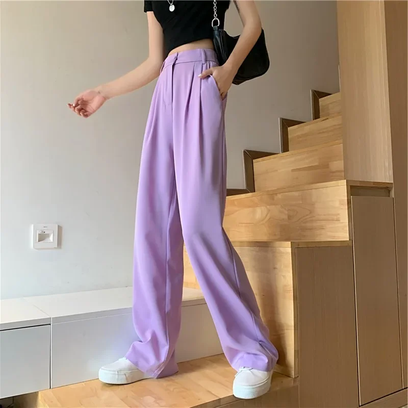 2024 Autumn Purple High-Waisted Straight-Leg Loose-Fit Casual Pants Draped Trousers Down-Panted Sense