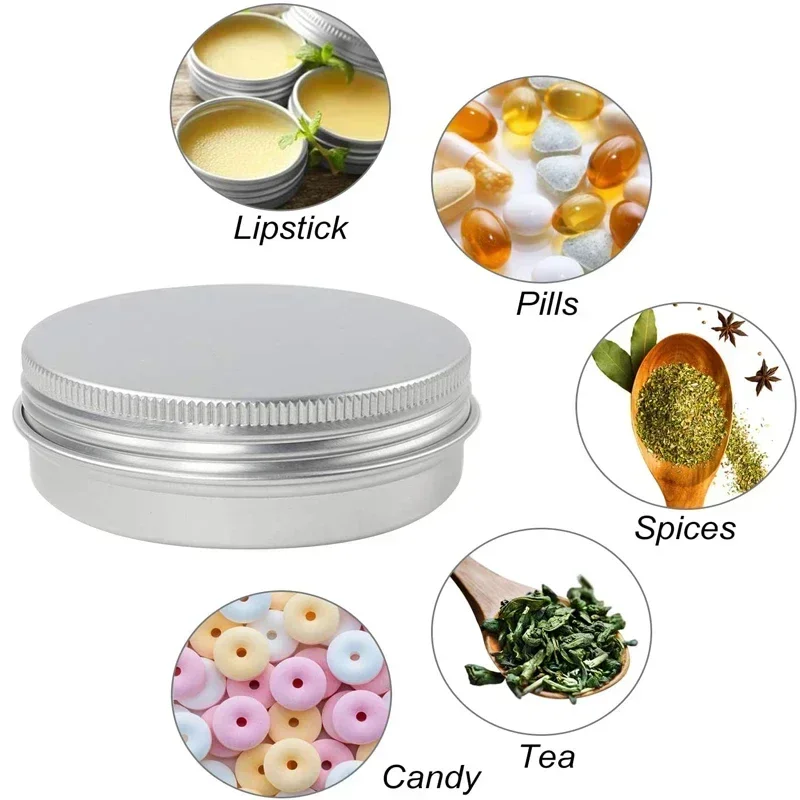 10Pcs 5g-60g Round Aluminum Tin Jar with Screw Lid for Aromatherapy Cream Balm Nail Candle Cosmetic Container Tea Cans Metal Box