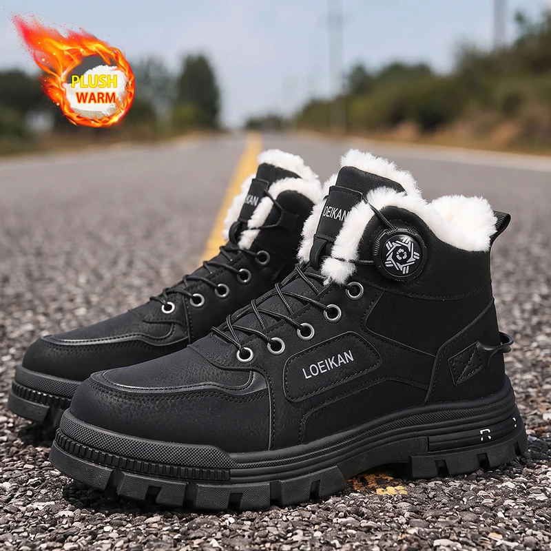 Herren Winter-Schneestiefel mit Drehverschluss, Fleece-Futter, Rutschfester Dicker Sohle, Hohe Knöchelstiefel – Detail 8