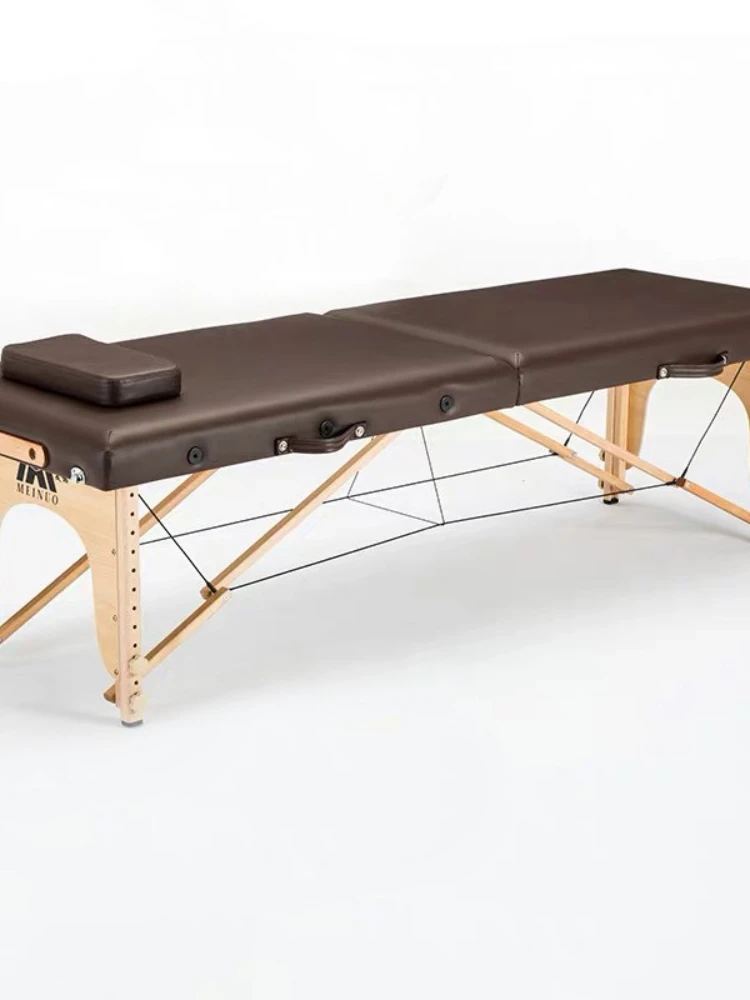 Two-Fold Portable  Furniture Leather Wood Tattoo Nail Beauty Massage Table Bed With Pillow Facial Patio Free Installation