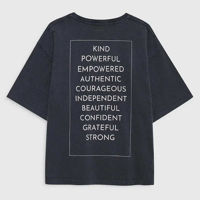 

Женская футболка с короткими рукавами, летняя новинка, североамериканская ниша с буквенным принтом, серый/черный стираный цвет, старомодный топ для женщин