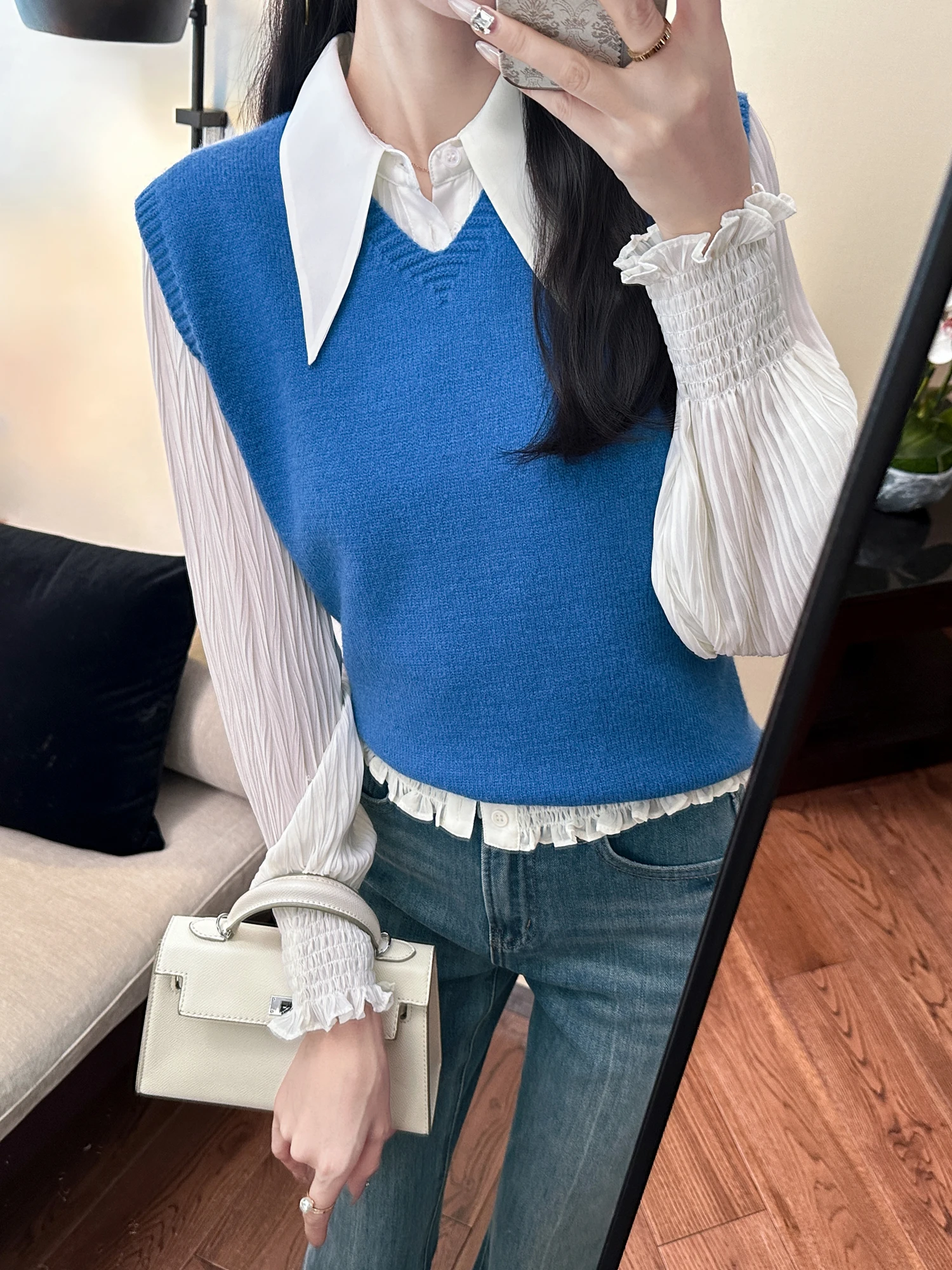 

You See Blue Woolen Knitted Vest Soft Texture Svel V-Ne Layering Ele Sle Commute Friendly Women's Faion