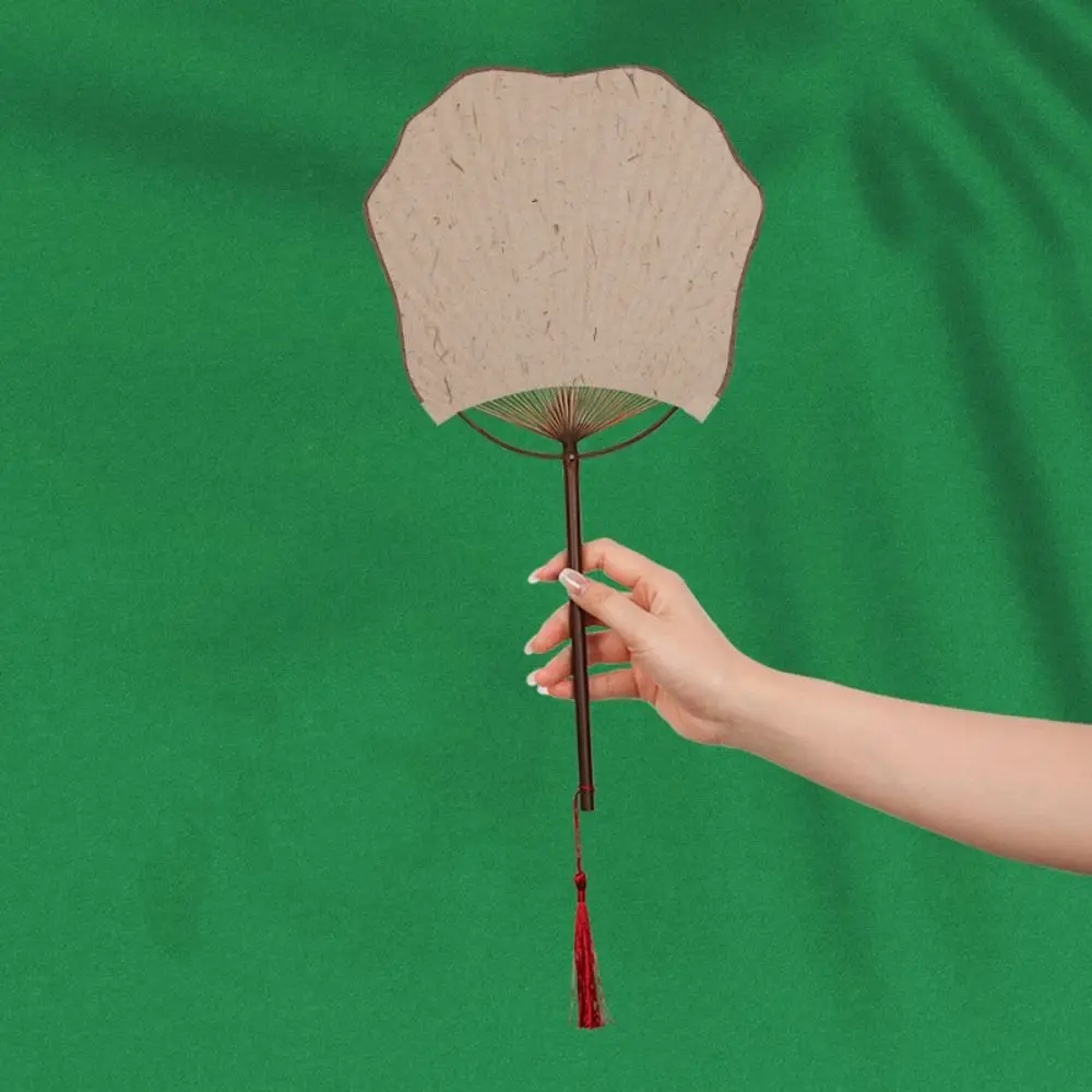 Portable Bamboo Blank Paper Fan Chinese Style with Tassel Handheld Fan Decorative Rice Paper Fan Outdoor