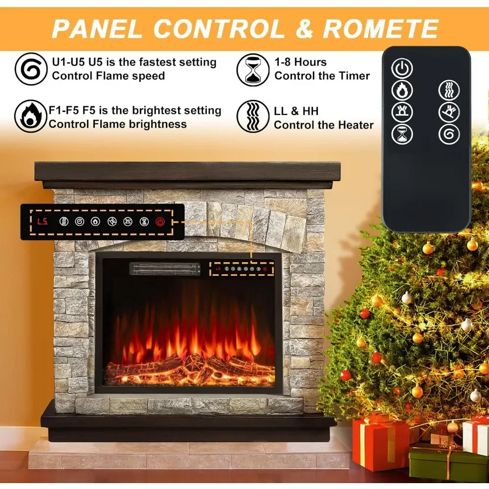 Electric Fireplace with Mantel, Electric Fireplace Insert, TV Stand Freestanding Heater with Remote Control Timer LED Flame