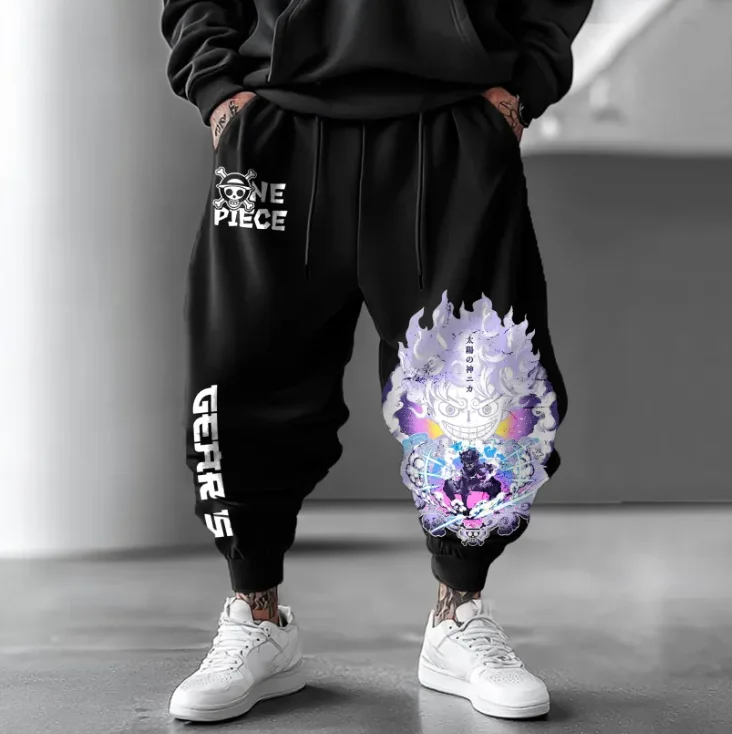 Długie spodnie polarowe z nadrukiem postaci z One Piece dla mężczyzn i kobiet, idealne na jesień i zimę, do noszenia sportowego i na co dzień.