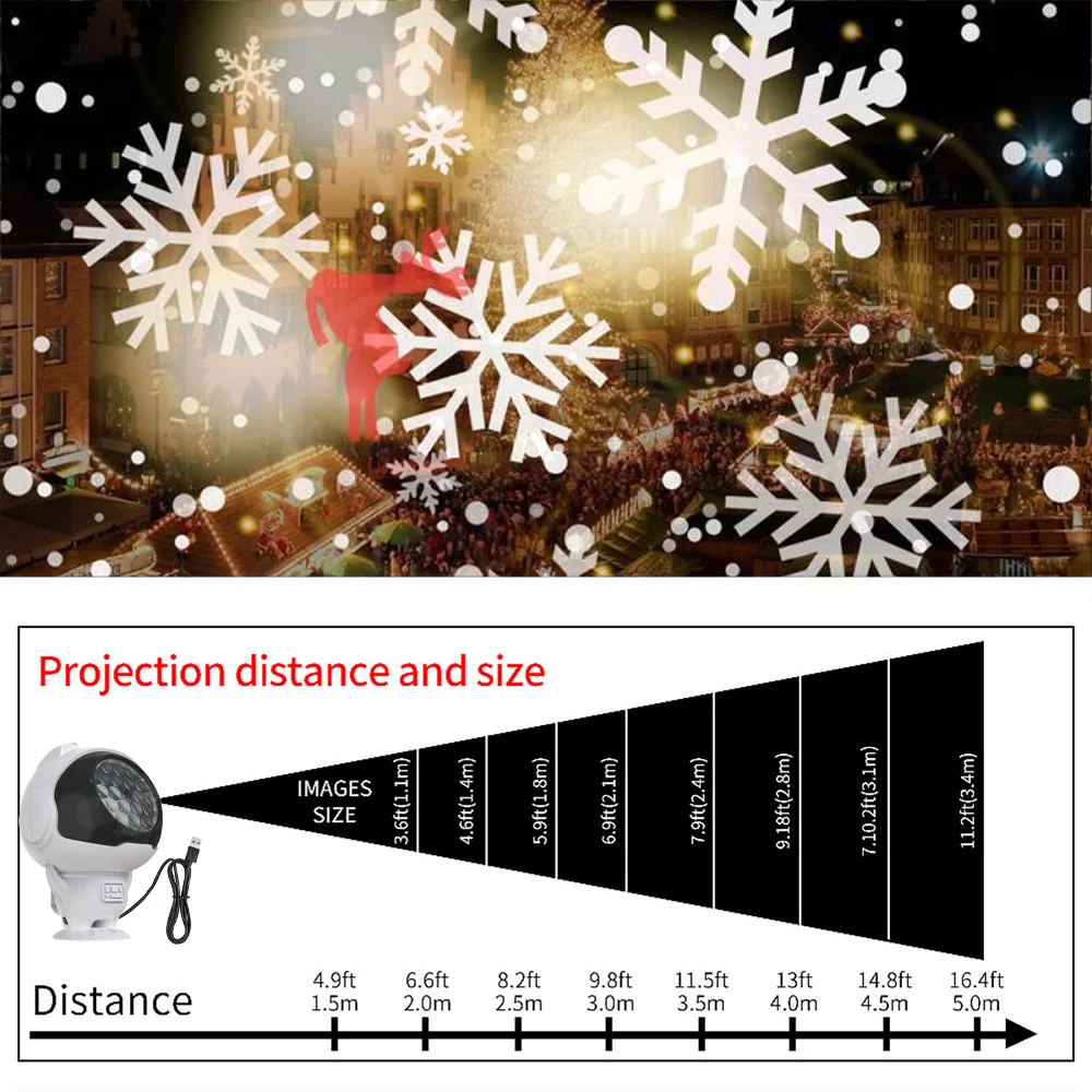 USB Snowflake Astronaut Projector Light Indoor Decor Rotat Dynamic White Snow Projection Night Lamp for Xmas New Year Party Gift