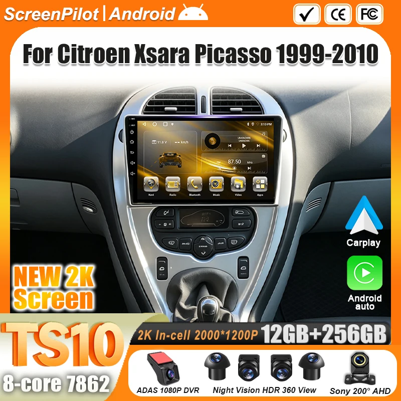 Android 16 For Citroen Xsara Picasso 1999-2010 Car Radio Stereo Head Unit Multimedia Video Player GPS Navigation 2K QLED 8 Core