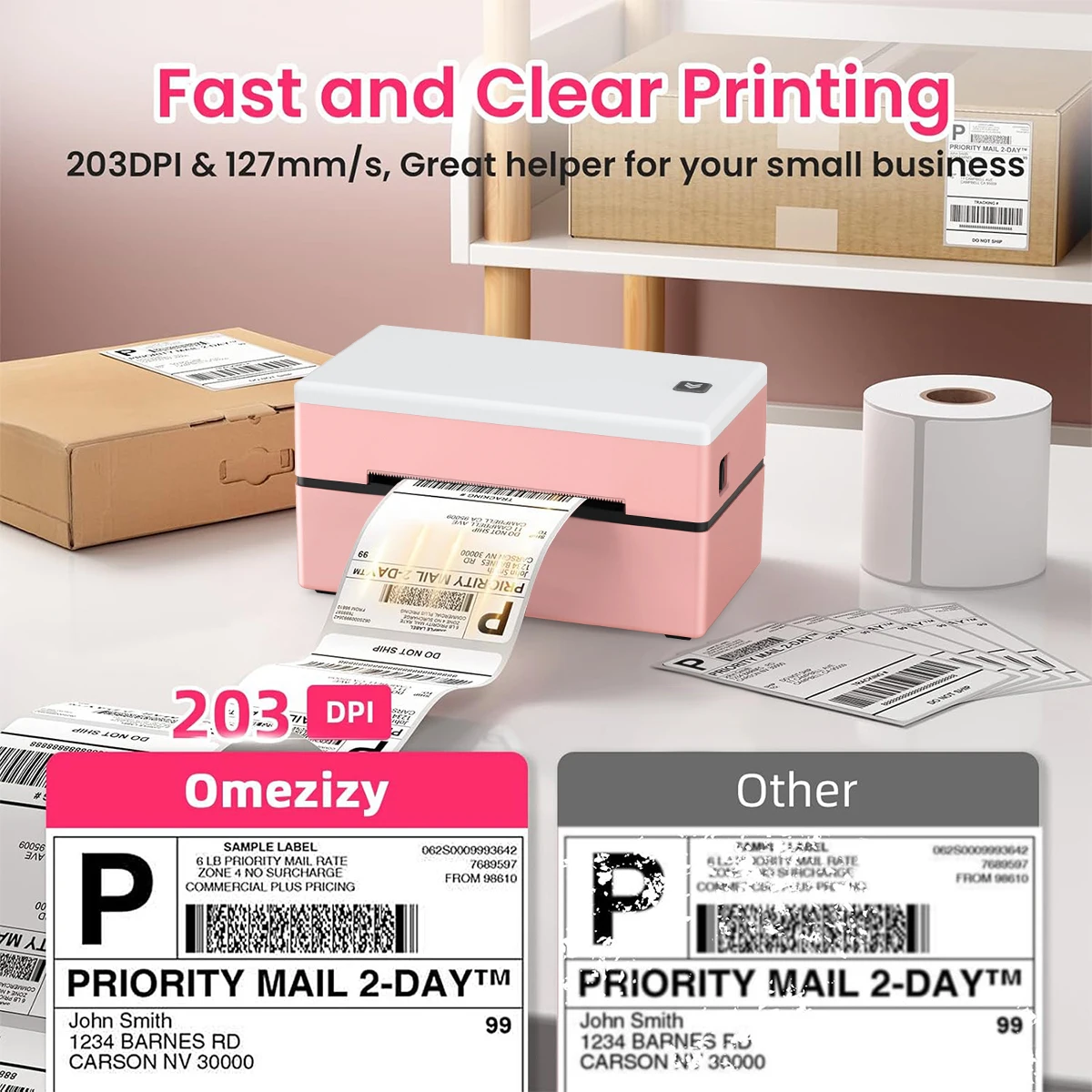 Thermal Printer D200 Pink Bluetooth Protable Inkless Self-adhesive HD Printer Compatible with iPhone Android Mac Window