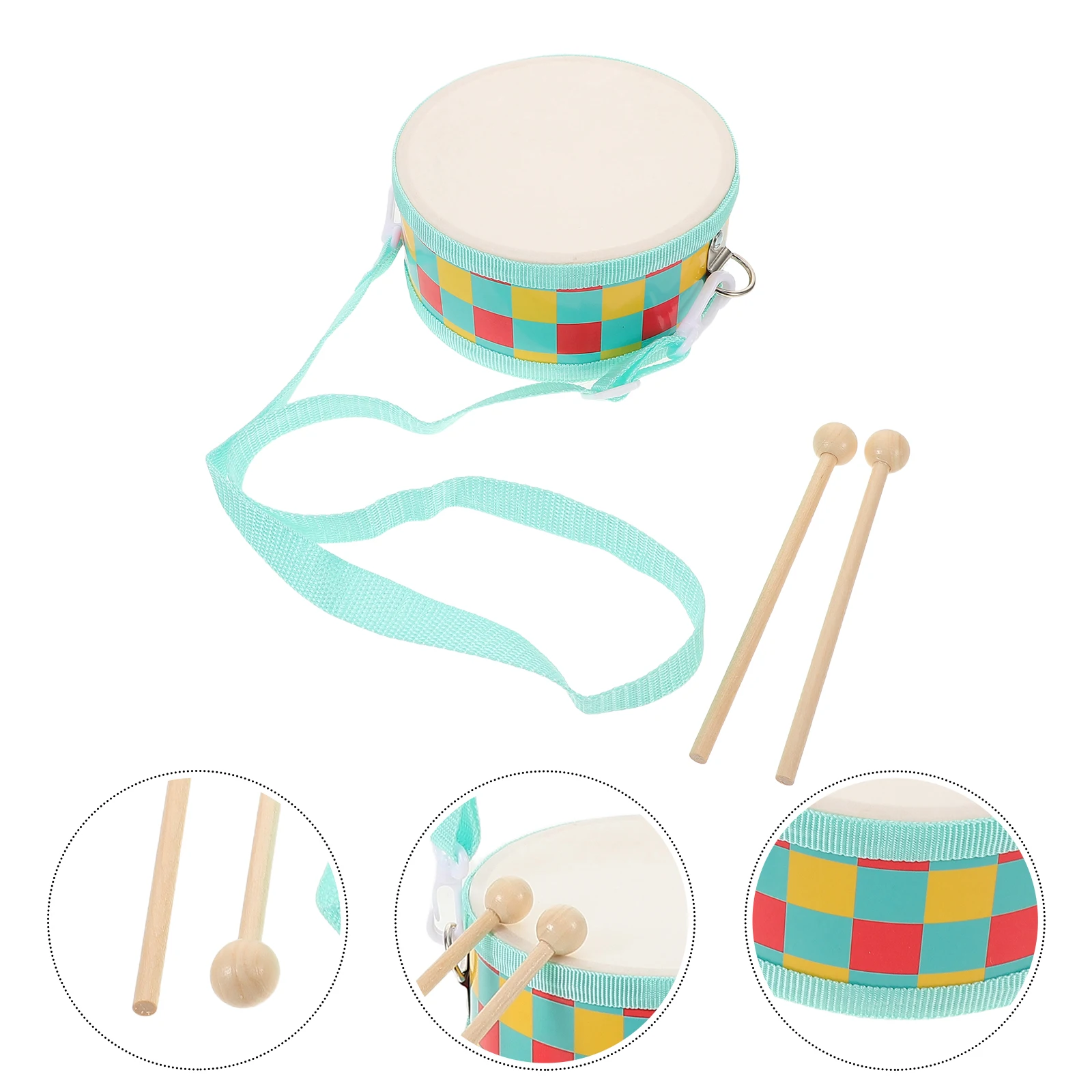 

Children's Double Sided Drum Toys Wood for Kids Percussion Belt Drums Metal Hand Instruments Toddler Handheld