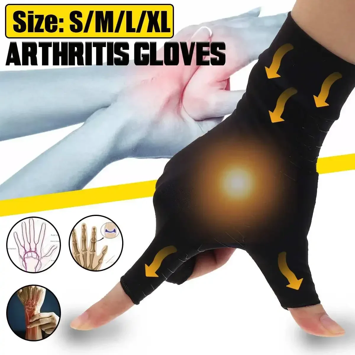 

Компрессионные перчатки, медные перчатки для рук, артрит, облегчение боли в суставах, противоскользящие терапевтические перчатки с полным пальцем для женщин и мужчин