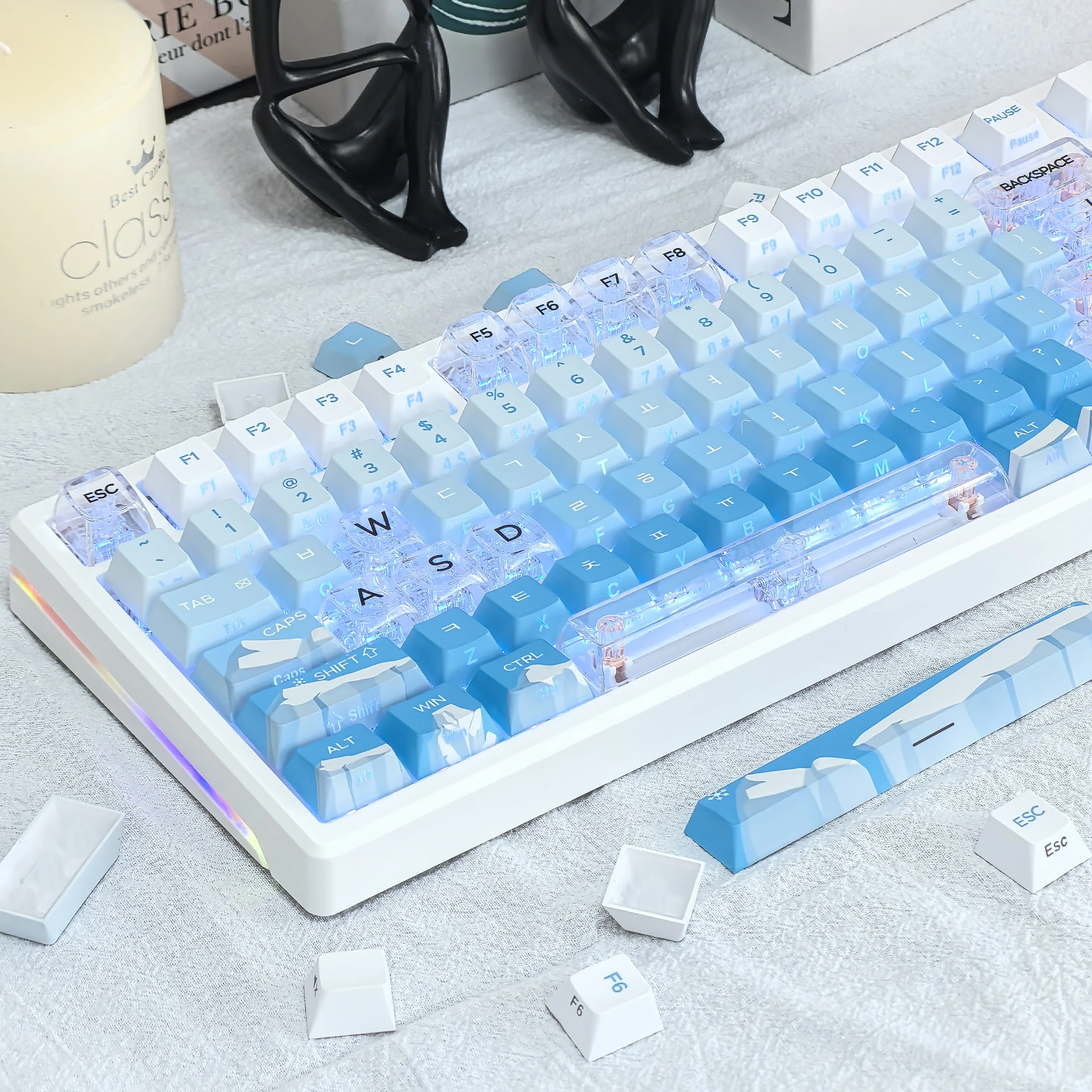 

Korean Keycap Glacier Side Engraved Translucent Keycap Pbt Cherry 123Keys For Mechanical Keyboard Blue Gradient Hangul Kr Keycap