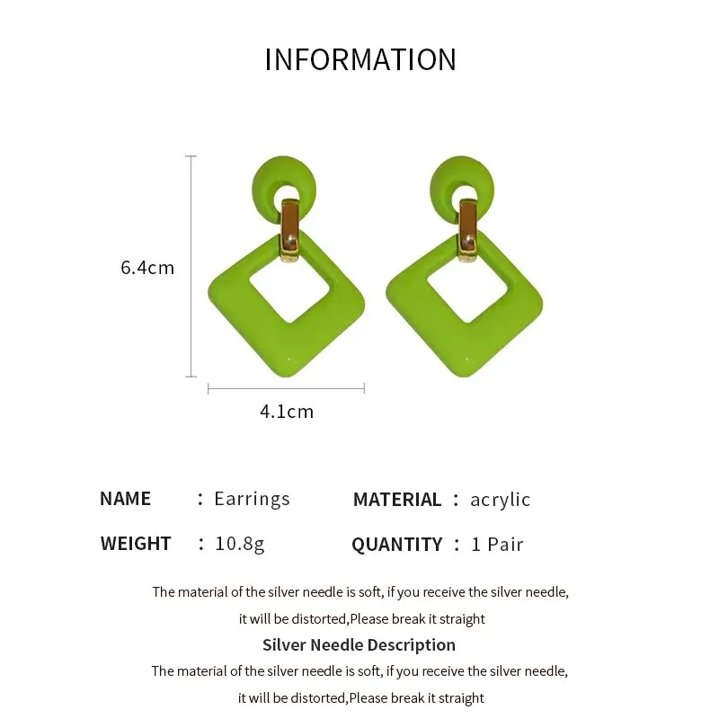 Fresh Color Dangle Earrings Geometric Square Round Drop Earrings Spring Summer Women\'s Earrings Daily Clothing Ear Accessories