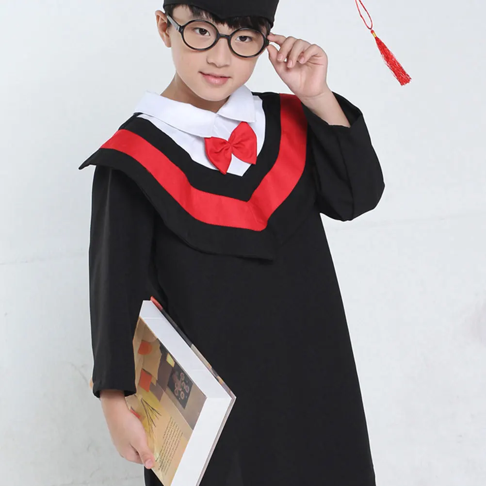 1pc Kids Graduation Gown Set 110Cm Red With Tassel Stole For School Ceremony Photography Costume Party Academic Dress
