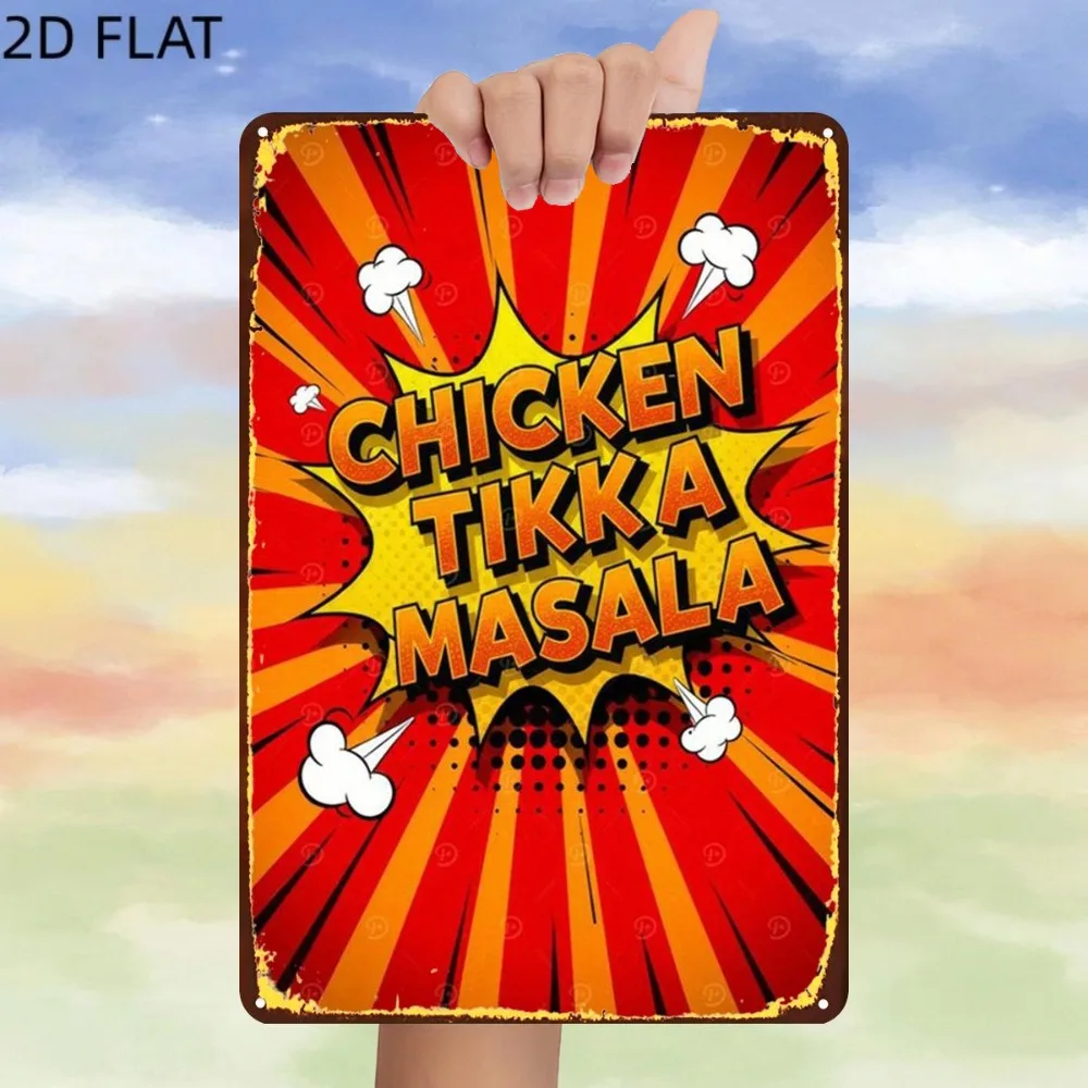 2D Flat Aluminum Vintage Food Wall Plaque,Spicy Indian Chicken Curry Slogan Sign for Home Office Bathroom Garden Outdoor Display