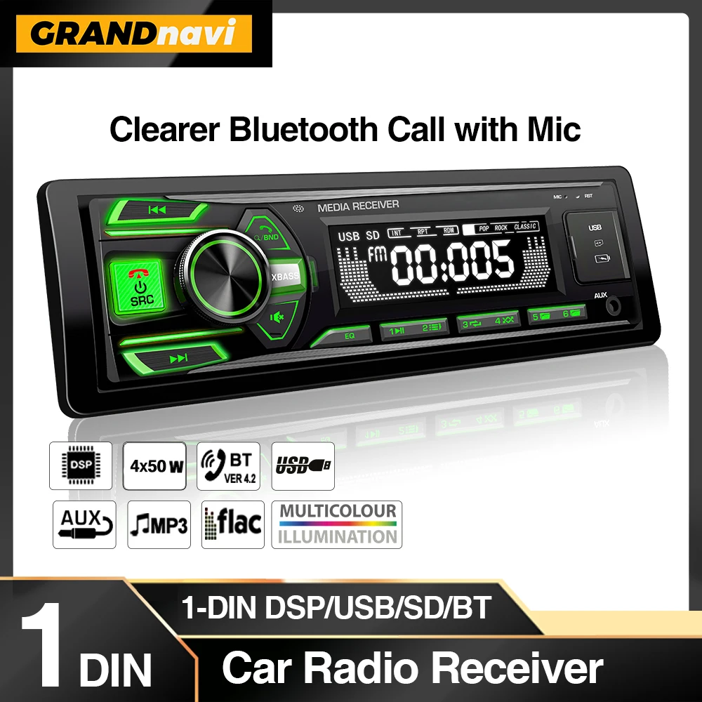 Grandnavi 1 Din lettore MP3 Bluetooth Radio Car AUX-IN FM USB Auto Stereo Audio Stereo Audio digitale FM musica Stereo