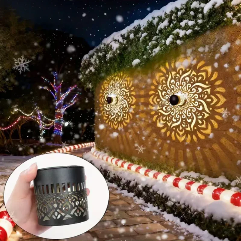 أضواء السياج الشمسية أضواء حديقة عيد الميلاد، أضواء الجدار الشمسية ماندالا / عباد الشمس في الهواء الطلق زينة عيد الميلاد، ديكور الحديقة #1