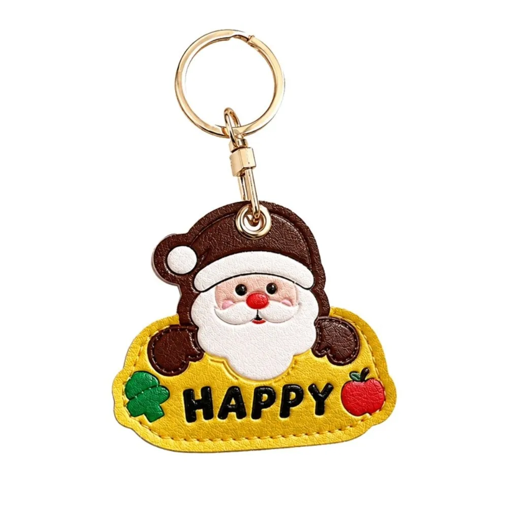 Fashion PU Leather Santa Claus Keychain Creative Keyring Christmas Tree Pendant Cartoon Cute Xmas Access Card Holder Keyfob