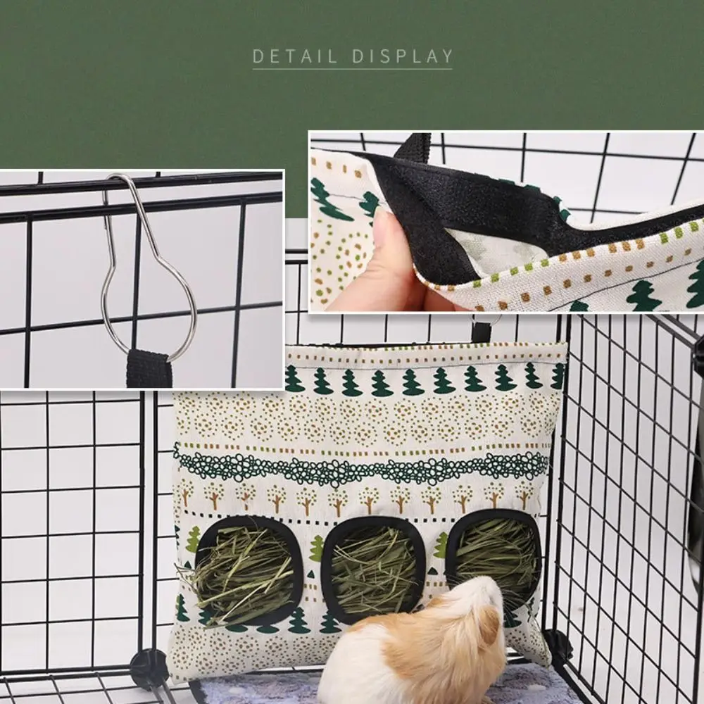 Large Capacity Rabbit Hay Bag Hook-Secured Slow Feed Small Pet Feeding Bag Breathable Washable Hay Storage Dispenser Hamsters