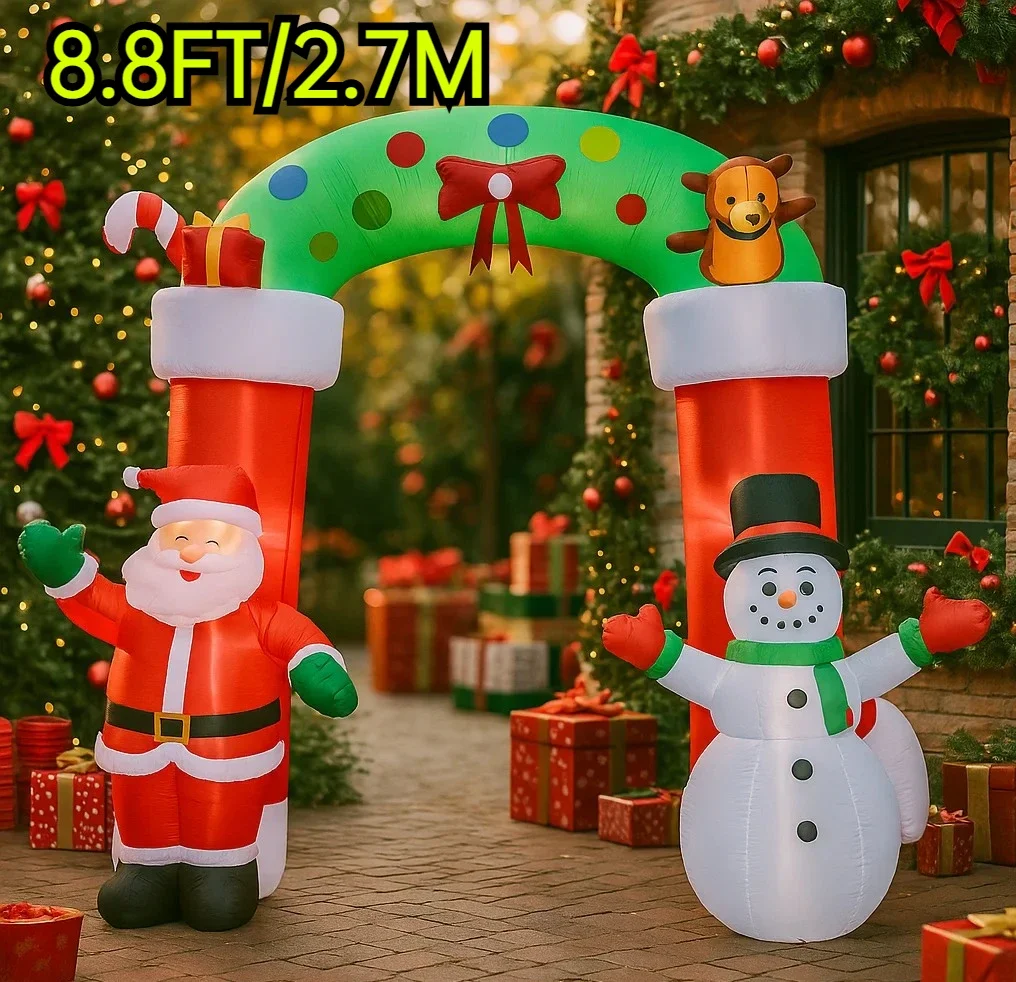 2.7M/8.8FT Christmas Decorations Inflatable Toy Santa Claus & Snowman Archway Home Yard  Ornaments LED Decor Christmas Party Toy