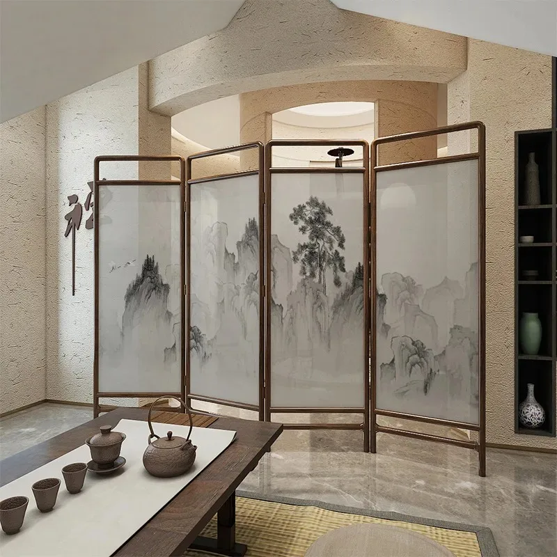 New Chinese Style Landscape Screen Partition Living Room Simple Modern Entrance Foyer Bedroom Office Partition Foldable Movable