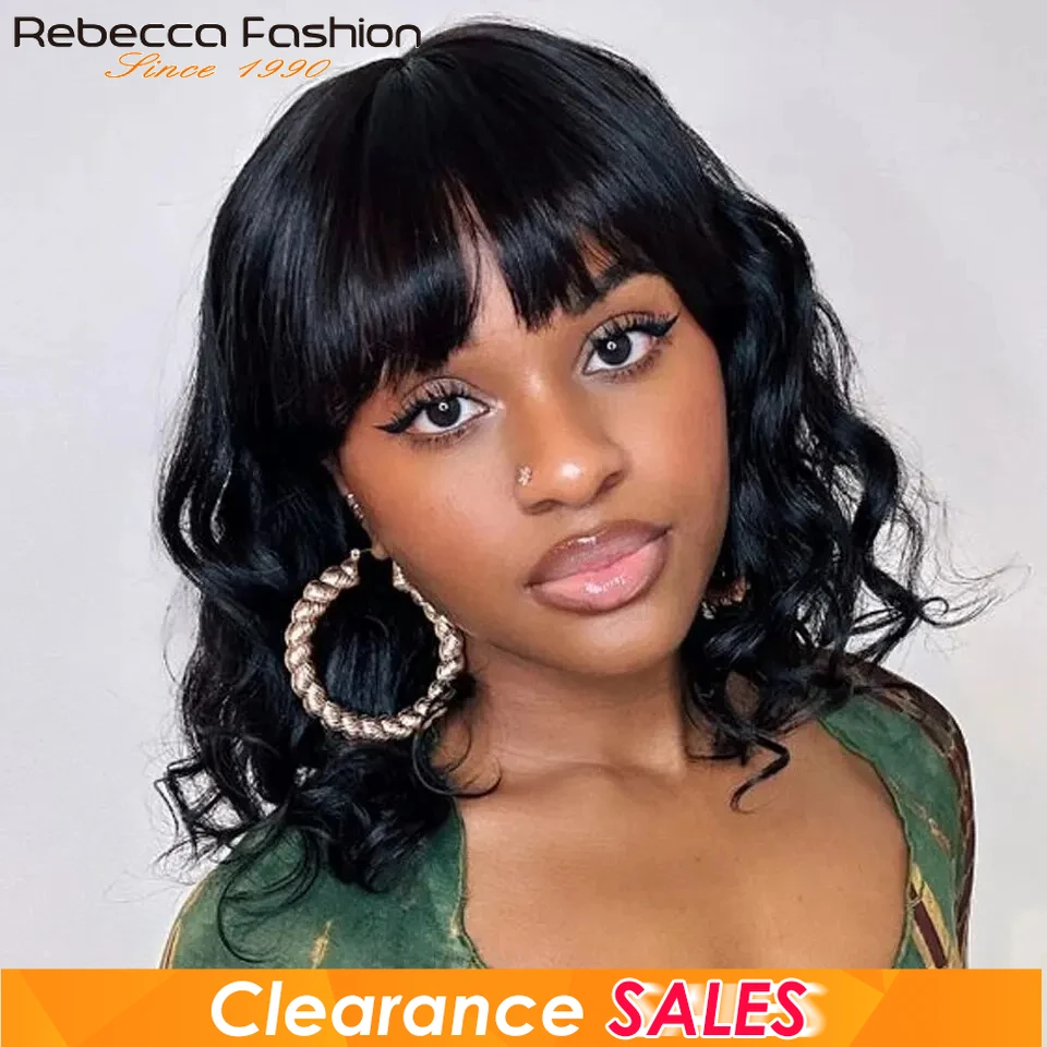 

Натуральные черные короткие парики-боб из человеческих волос с эффектом волн, натуральные парики из бразильских волос Реми с челкой, парик с эффектом омбре и свободными волнами