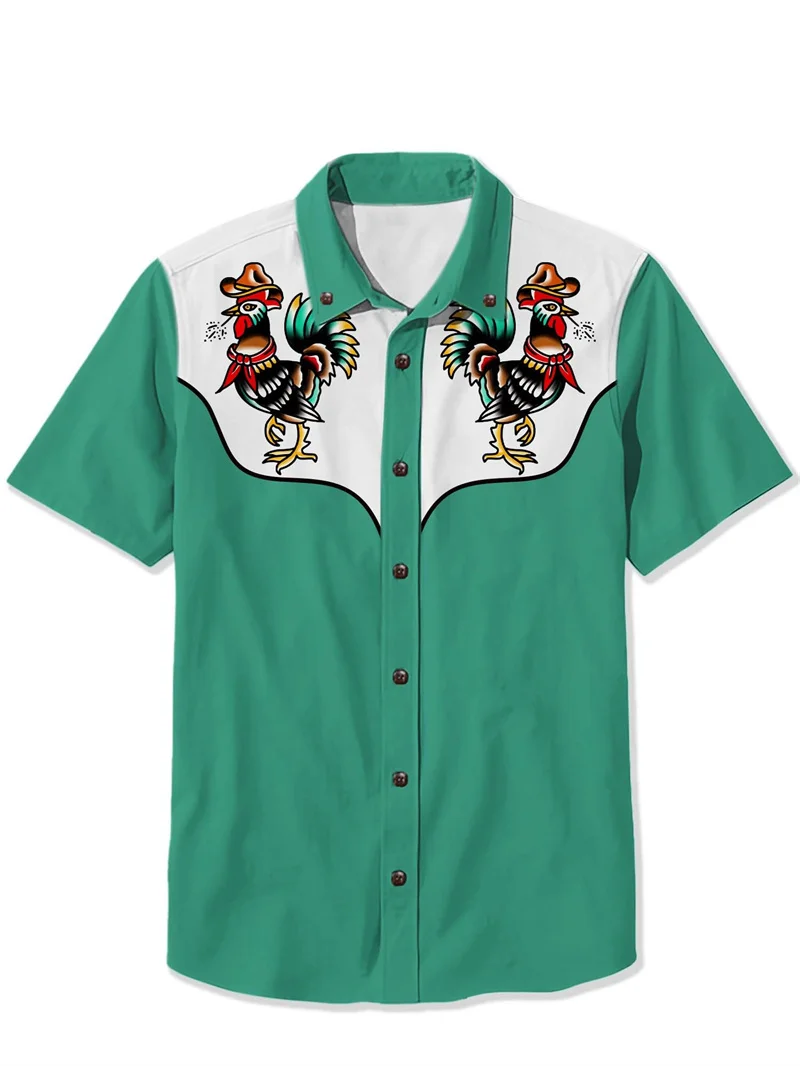 Men's Mexican Cultural Hawaiian Shirt - close-up view